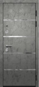 Входная дверь Орфей-600 бетон тёмный / бетон снежный + вставка зеркало, молдинг хром