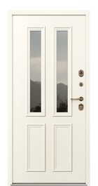 Входная дверь AG6021 Горький шоколад / Слоновая кость, стеклопакет, капитель - вид изнутри
