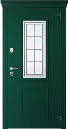 Входная дверь AG6022 Насыщенный изумруд / белый камень,  стеклопакет, капитель