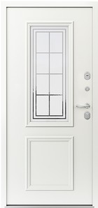 Входная дверь AG6022 Насыщенный изумруд / белый камень,  стеклопакет, капитель - вид изнутри